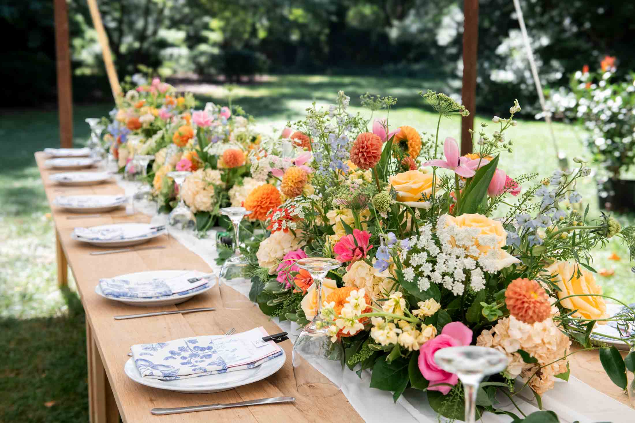 Wedding reception table with floral arrangement